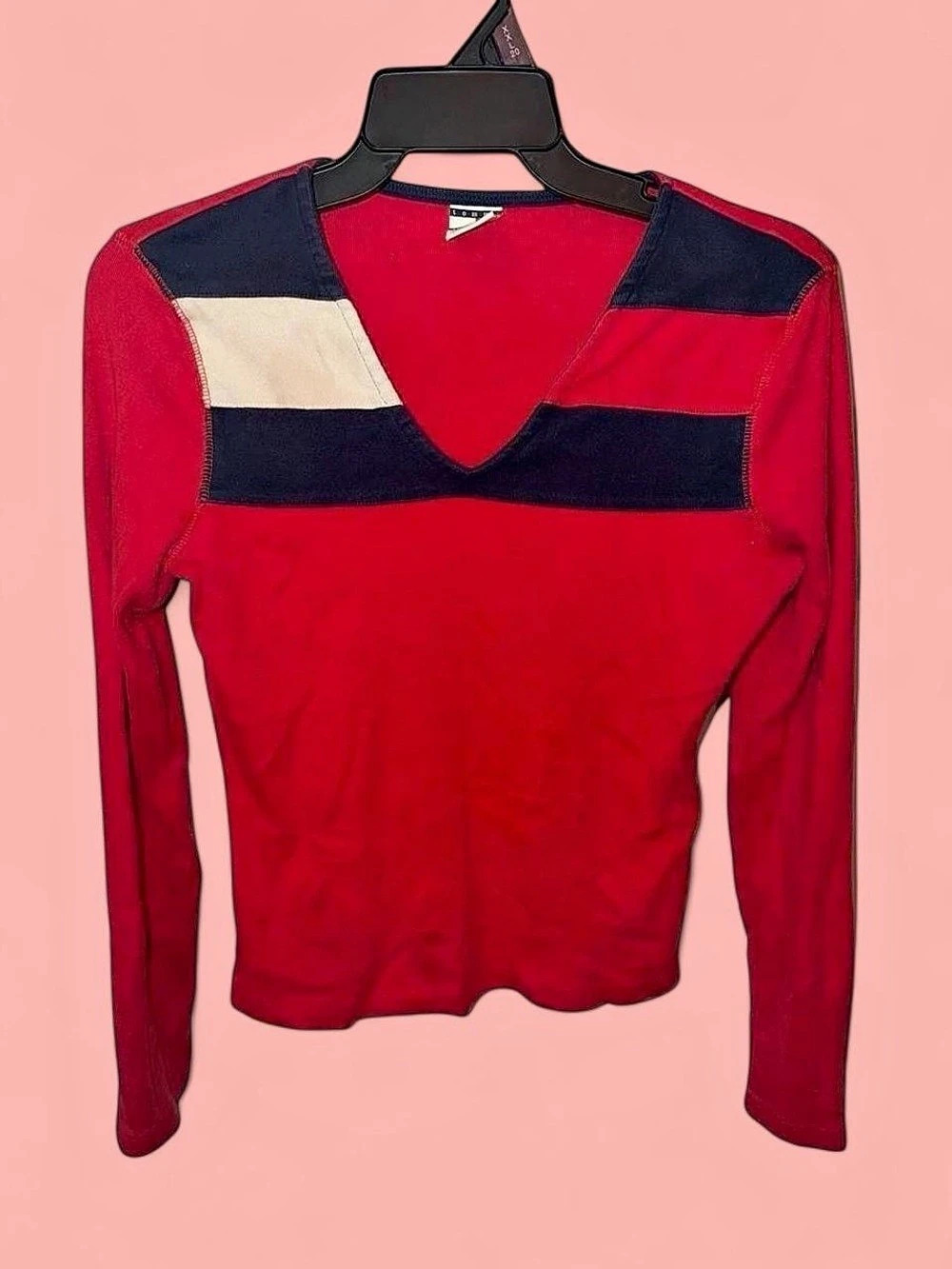 Tommy Hilfiger Color Block Long Sleeve Top in Red & Blue Size Medium